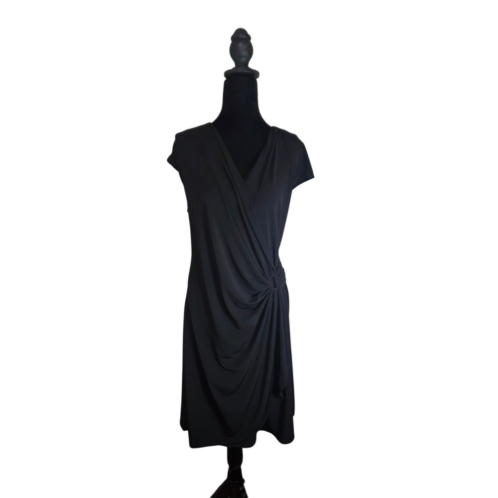 Tommy Bahama Black Wrap Dress Ruched Side Stretch Knee Length L